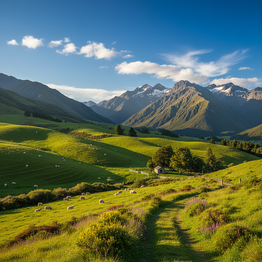 4K mountain pasture landscape, New Zealand